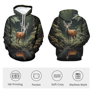 Sweat-shirt à capuche coloré avec motif cerf aurore imprimé en 3D, nouveauté graphique animalier forestier, pull décontracté pour hommes et femmes - Product Image 5