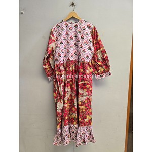 Robe midi à imprimé floral bohème, col en V, manches lanternes, coupe ample, ourlet à volants, robe décontractée d'été pour femmes - Product Image 6