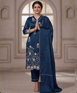 Blue Art Silk Embroidery Salwar Kameez With Dupatta Traditional Women Ankle-Length Regular Fit Casual Wear 83801 BS...146 - Product Image 2