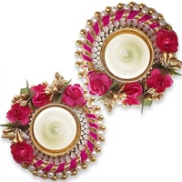 Ensemble de porte-bougies à bougies chauffe-plat en laiton fait main, écologique, de luxe, pour la décoration de la maison, idéal pour les fêtes indiennes et Noël |   Gota Patti en gros