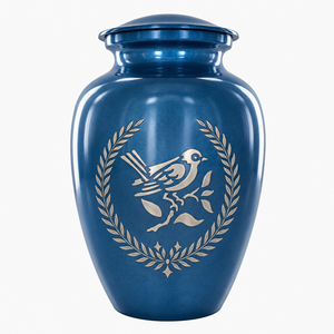 Belle urne funéraire pour animaux de compagnie en argent bleu avec gravure en dentelle pour les cendres des animaux - Product Image 1