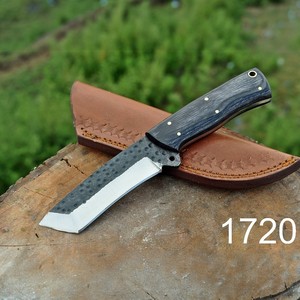 Cuchillo de Caza Hecho a Mano de Acero al Carbono, Hoja Fija, Cuchillo para Acampar al Aire Libre con Funda de Cuero, OEM Personalizado - Product Image 1