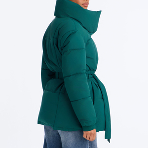 Manteau matelassé vert décontracté personnalisé pour femme avec ceinture, col montant, veste rembourrée, vêtement d'extérieur d'hiver, streetwear de haute qualité - Product Image 2
