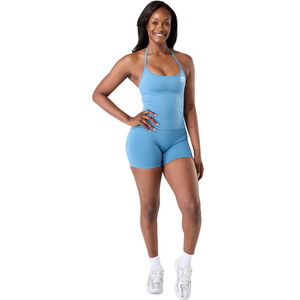 เสื้อกล้ามแบบผูกคอไร้ตะเข็บสำหรับผู้หญิง สีฟ้าโคสตัล บอดี้สูทออกกำลังกาย ยืดหยุ่นได้ดี กระชับรูปร่าง เหมาะสำหรับโยคะ ฟิตเนส และการฝึกซ้อม - Product Image 3