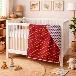 Couette bébé réversible 100% coton indien, toute saison, super douce, imprimée à la main, motif animalier, respectueuse de la peau, durable, 200TC - Product Image 5