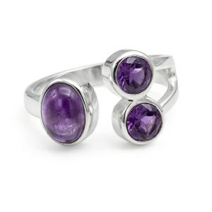 Multi Stone Amethyst <b>Adjustable</b> Silver <b>Ring</b> Handmade Dainty <b>Ring</b> 925 Sterling Silver <b>Ring</b> <b>Adjustable</b> <b>Size</b> <b>Ring</b> - Product Image 1