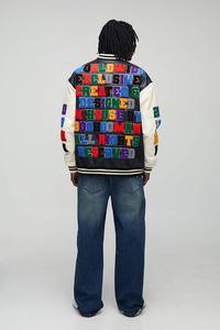 Veste Bomber Varsity en Cuir Véritable Personnalisée pour Homme, Style Hip Hop Streetwear, Imperméable, Coupe-Vent, Broderie Piano sur le Devant, OEM - Product Image 5