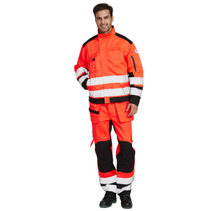 Ensemble veste et pantalon de travail pour homme, orange fluorescent, respirant, taille XL, avec bandes réfléchissantes - Product Image 1