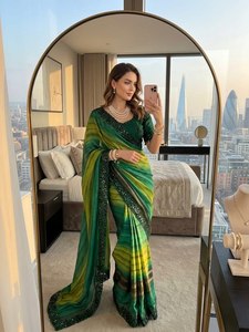 Soft Chiffon <b>Silk</b> Saree with Sequence Embroidery Border & Stitched Mono <b>Silk</b> Blouse Classic Embroidery Saree Graceful Party Wear - Product Image 1