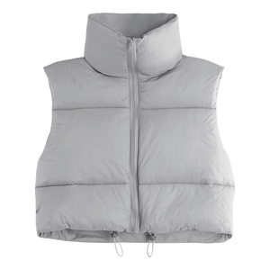 OEM ODM Women's Stand Collar Puffer Vest Solid Color Zipper Closure <b>Short</b> Length Casual Outerwear Windproof Embroidery <b>Fur</b> - Product Image 4