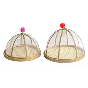 Plateau rond en bambou fabriqué à la main avec couvercle plateaux de service à la maison de taille personnalisée plateau de couverture alimentaire en bois de qualité fabriqué au Vietnam - Product Image 1