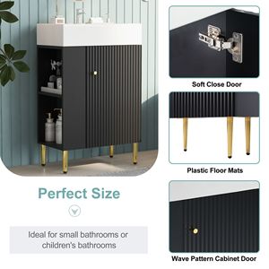 Mobile bagno nero da 21,6 pollici con lavabo singolo in ceramica e mobiletto contenitore laterale sinistro - Product Image 2