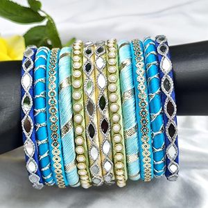 Brazaletes Étnicos de Seda Azul con Incrustaciones de Kundan, Chapados en Oro, Hechos a Mano, para Mujer, Brazaletes de Moda para Chicas, Festivos - Product Image 4