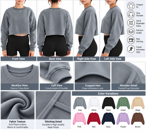 เสื้อสเวตเชิ้ตโอเวอร์ไซส์ทรงลำลองสำหรับผู้หญิง คอกลม แขนยาว สีพื้น ผ้าฟลีซผสมสแปนเด็กซ์/คอตตอน แห้งเร็ว ระบายอากาศได้ดี - Product Image 6