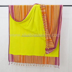 Toalla de playa sostenible de rayas amarillas Kikoy Terry Pareo adulto comprimido para uso en la playa - Product Image 2