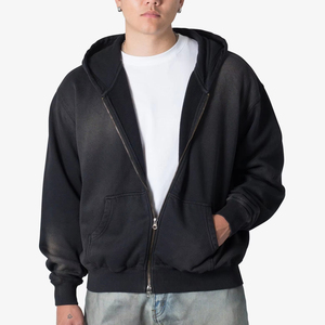 Customized High Quality <b>Men</b> Washed <b>Zip</b> <b>Up</b> Hoodie Cotton <b>Fleece</b> Oversized <b>Zip</b> <b>Up</b> Hoodie - Product Image 1