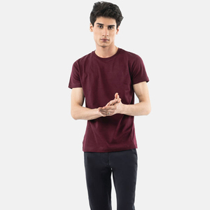 เสื้อยืดคอกลมแขนสั้นสีพื้นสำหรับผู้ชาย ทรงเข้ารูป ผ้าเจอร์ซีย์ถักจากผ้าฝ้าย 100% - Product Image 1