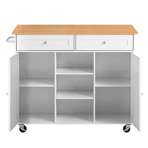 Carrito de Cocina con Almacenamiento, 45.67 Pulgadas de Ancho, Carrito Rodante Móvil con Ruedas Giratorias, 2 Cajones, Gabinete de Almacenamiento de Metal y Madera - Product Image 1