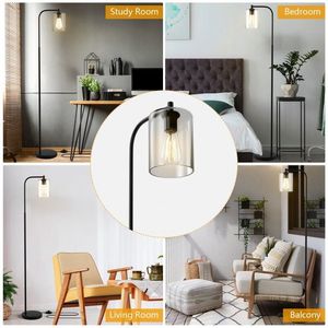 <b>Industrial</b> Black Floor <b>Lamp</b> with Glass <b>Shade</b> - Product Image 5