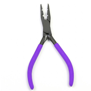 Pinzas Profesionales de Acero Inoxidable con Acabado Negro para Remover Extensiones de Cabello, con Empuñadura de Goma Suave Morada y Múltiples Orificios para Micro Anillos - Product Image 1