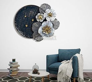 Contemporary Metal <b>Wall</b> Art Floral Design Circular <b>Decorative</b> Accent Handmade Home Hanging Artwork - Product Image 1