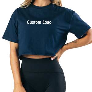 T-shirts courts personnalisés pour femmes, coupe ample, manches courtes, en coton vierge, vente en gros, style décontracté, t-shirts courts et carrés pour femmes - Product Image 6
