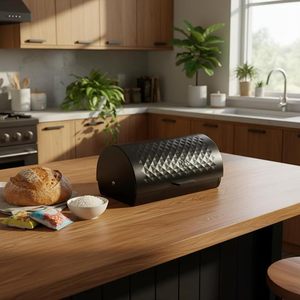 Caja de Pan de Metal Negra con Tapa Abatible, Contenedor de Almacenamiento de Alimentos para Cocina, Conservación de Frescura - Product Image 5