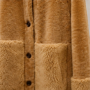 Abrigo Largo de Piel Sintética de Camello para Mujer con Cuello Vuelto y Cierre de Botones, Chaqueta Gruesa de Invierno Tipo Teddy - Product Image 5