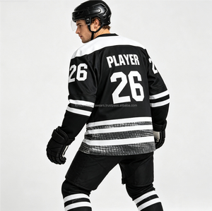 Maillot de hockey sur glace personnalisé noir et blanc pour homme, col en V, fermeture à nouer, manches longues, numéro d'équipe imprimé, uniforme - Product Image 3