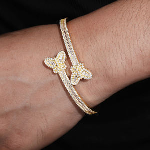 Luxury Women's 925 <b>Silver</b> Rhodium Plated <b>Cuff</b> <b>Bracelet</b> With Diamond Butterfly Design Cut Channel Setting Wedding Jewelry - Product Image 2