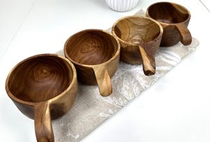 Tasse à boisson en bois d'acacia naturel avec poignée, style classique, tasse à thé/café 100/150 ml, passe au lave-vaisselle, écologique, par CRAFTSY HOME - Product Image 3