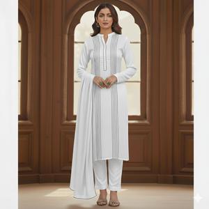 Ensemble Kurta en coton blanc pour femme avec dupatta, coupe régulière, longueur au sol, tenue décontractée modeste, toutes saisons - Product Image 4