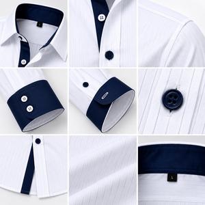 Camisa de Vestir a Rayas para Hombre, Manga Larga, Cuello Clásico, Puños en Contraste Azul Marino, Antiarrugas, Ropa Formal de Primavera, Ropa Formal para Hombre - Product Image 6