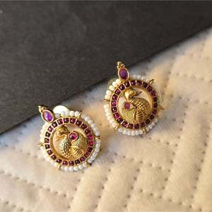 Kemp Peacock Freshwater Pearl Stud Earrings with Diamond Accents - Product Image 3