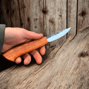 Custom Hand Forged Wood Carving Knife 8.5 cm Whittling Blade High Carbon Steel Woodworking Knife with Hardwood Handle <b>Leather</b> - Product Image 1