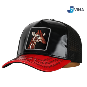 Custom Logo Trucker <b>Hat</b> Black Red Mesh Panel Embroidered Giraffe Logo Adjustable Unisex Casual Spring <b>Summer</b> - Product Image 1