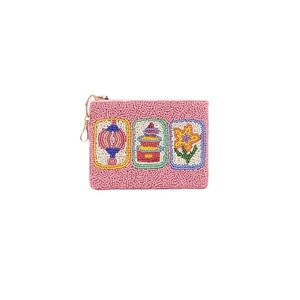 Porte-monnaie élégant fait main avec perles et broderie de perles de rocaille personnalisées, avec breloque pompon - Product Image 3