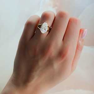 Bagues de fiançailles IGI 3 carats en or massif 14K 18K avec diamant de laboratoire taille poire, tige fendue 1,8 mm, solitaire, pour demande en mariage et anniversaire - Product Image 2