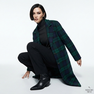 Green Plaid Wool <b>Trench</b> <b>Coat</b> Long Notched Lapel Single Button Casual Winter Women's Outerwear - Product Image 4