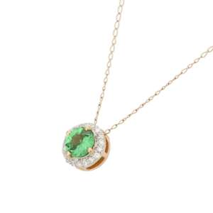 18K <b>Solid</b> <b>Gold</b> Tsavorite <b>Pendant</b> Necklace with Marquise Cut Diamond - Product Image 2
