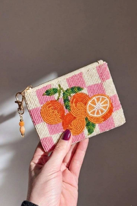 Porte-monnaie miniature de luxe en tissu de coton brodé pour femmes et filles, fait main avec perles de rocaille et chaîne - Product Image 5