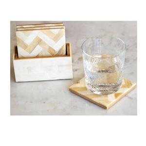 Juego de posavasos con incrustaciones de hueso moderno hecho a mano, 4 piezas, patrón Zigg Zag, té, café, mesa, bebida, utensilios de cocina para Houeswarming, regalo para el hogar - Product Image 1