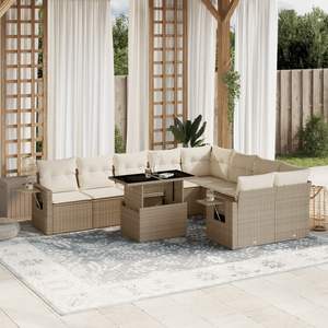 Ensemble de canapés de jardin en rotin beige avec structure en acier et verre trempé, mobilier d'extérieur pour usage en jardin - Product Image 3