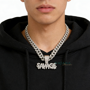 Pendentif Lettre Unisexe en Argent 925 Plaqué Or 18K et Or Rose avec Moissanite, Style Hip-Hop, Idéal au Quotidien - Product Image 2