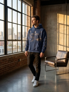 Men's <b>Navy</b> Embroidered Hoodie Premium Cotton Fleece Pullover Streetwear <b>Sweatshirt</b> Custom Logo Wholesale Fashion - Product Image 4
