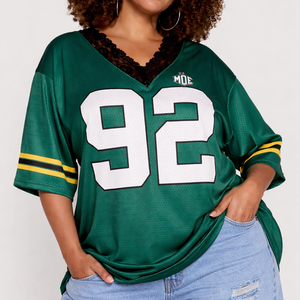 Maillot de football américain vert surdimensionné col en V en maille respirante streetwear logo personnalisé OEM marque privée fournisseur en gros USA - Product Image 1