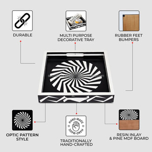 ถาดเรซิ่นสีดำและสีขาวถาดศิลปะสดใสสำหรับเสิร์ฟอาหารใช้ในครัวและมีของขวัญขายจากอินเดีย - Product Image 2