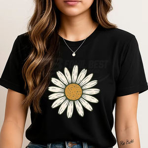 Camiseta Vintage al por Mayor con Gráfico de Margaritas y Logotipo de Encaje para Mujer, Estilo Retro con Lazo, Negra y Blanca, Talla Única, Éxito de Ventas de Primavera - Product Image 1