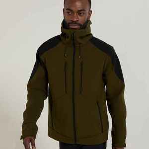 Veste en polaire pour homme, couleur olive, à capuche, fermeture éclair, coupe-vent, décontractée, couleur unie, polyester, coupe régulière - Product Image 1