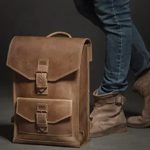 Neueste beliebte braune Unisex Rucksack Online Mode Schulter College Laptop Tasche Echt Leder Rucksack Taschen
